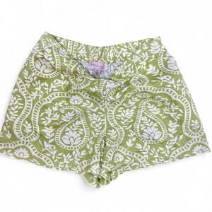Philosophy Green White Linen Shorts Beach Resort Summer Floral Boho SP